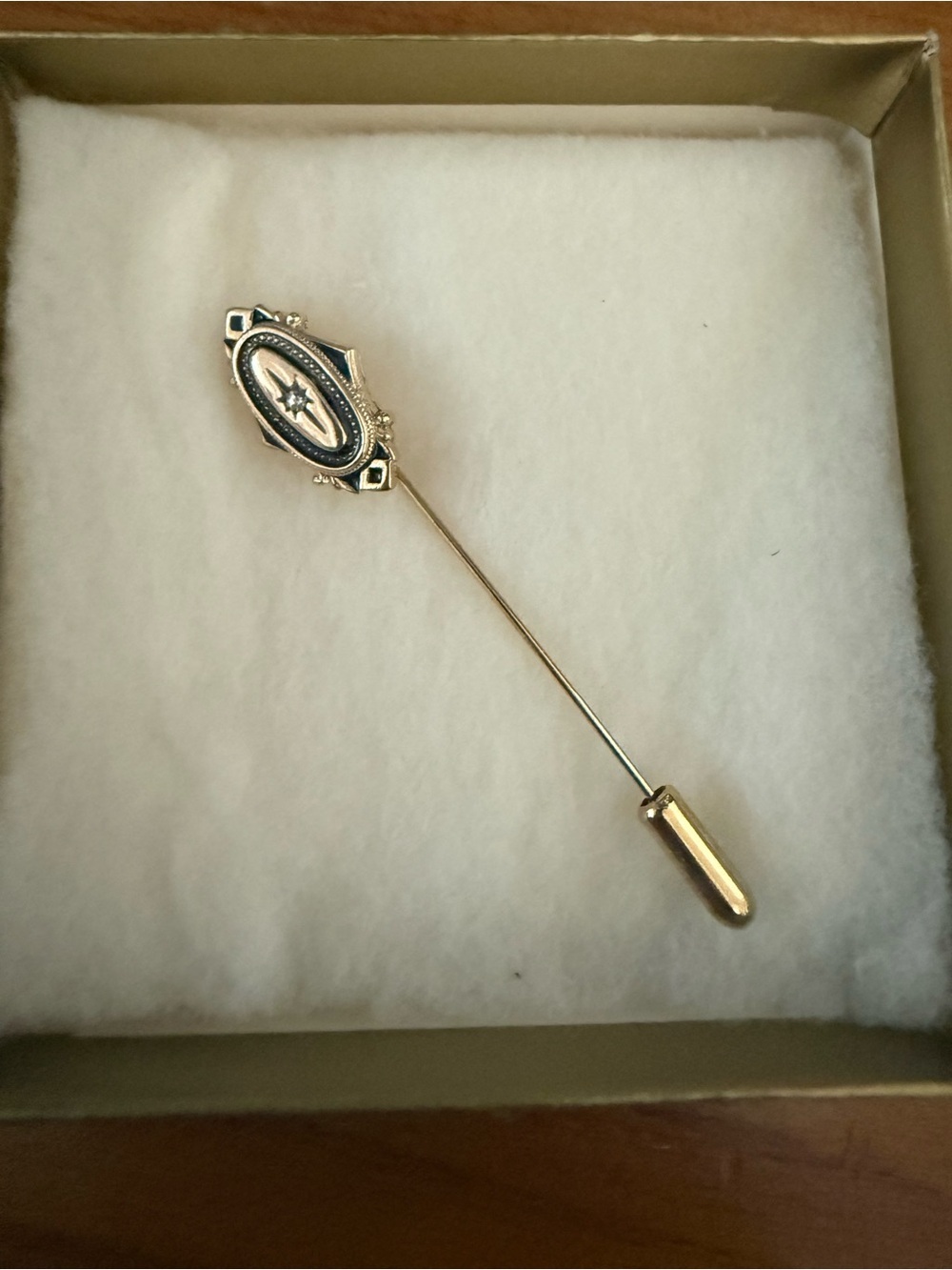 Vintage 1979 Avon Kensington Stickpin Gold Tone Blue Enamel Starburst Rhinestone